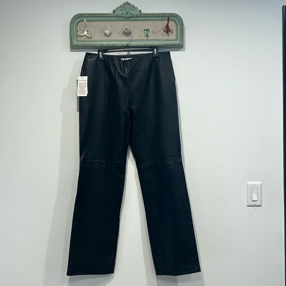 Vintage CLIO genuine leather straight leg black pants women’s size 14 new w tag